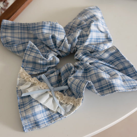 Light Blue Gingham Square Scrunchie - For Hair - Abbott Atelier