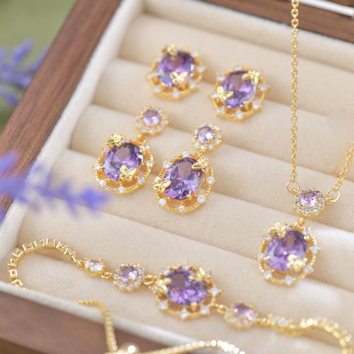Lilac Butterfly Drop Earrings - Gold Plated - Abbott Atelier