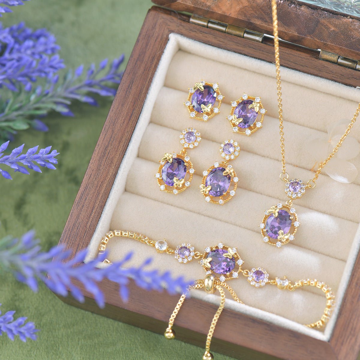 Lilac Butterfly Drop Earrings - Gold Plated - Abbott Atelier