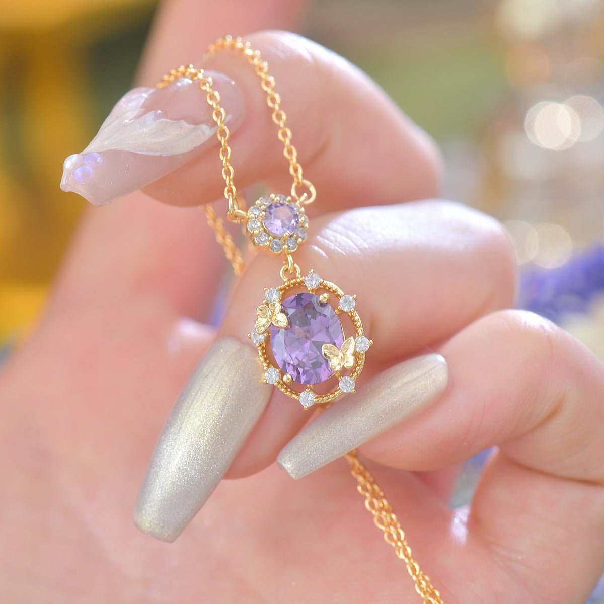 Lilac Butterfly Necklace - Gold Plated - Abbott Atelier