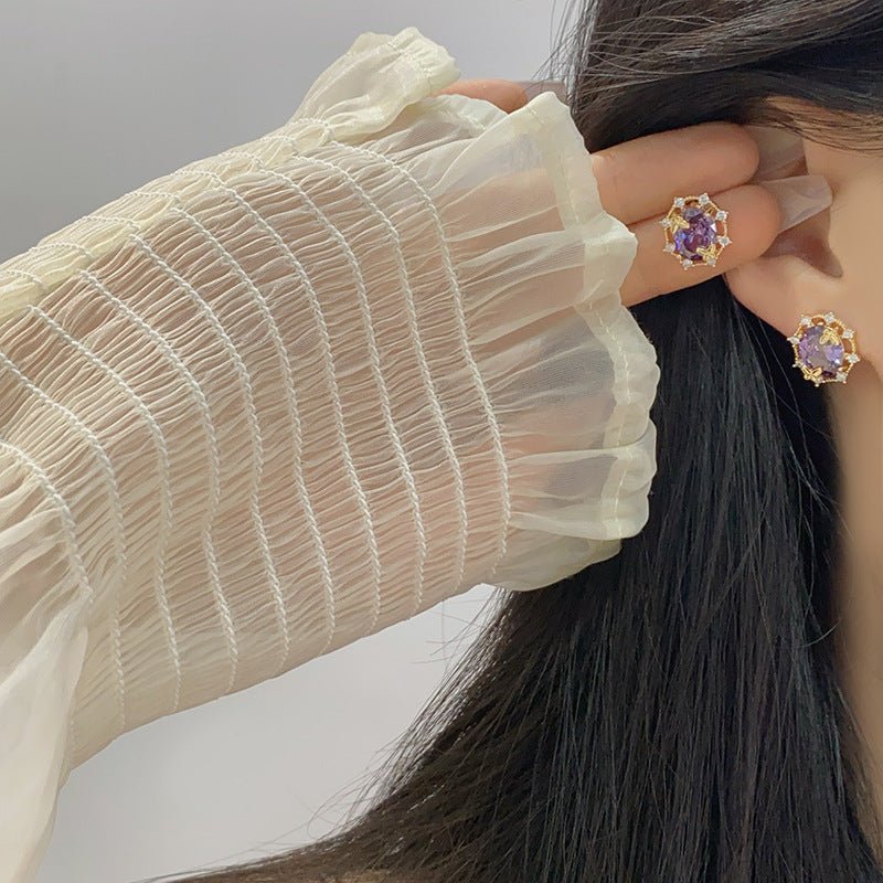 Lilac Butterfly Stud Earrings - Gold Plated - Abbott Atelier