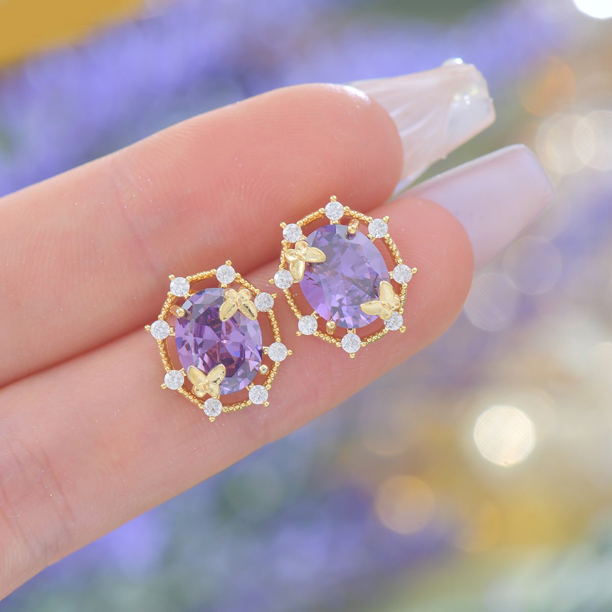 Lilac Butterfly Stud Earrings - Gold Plated - Abbott Atelier