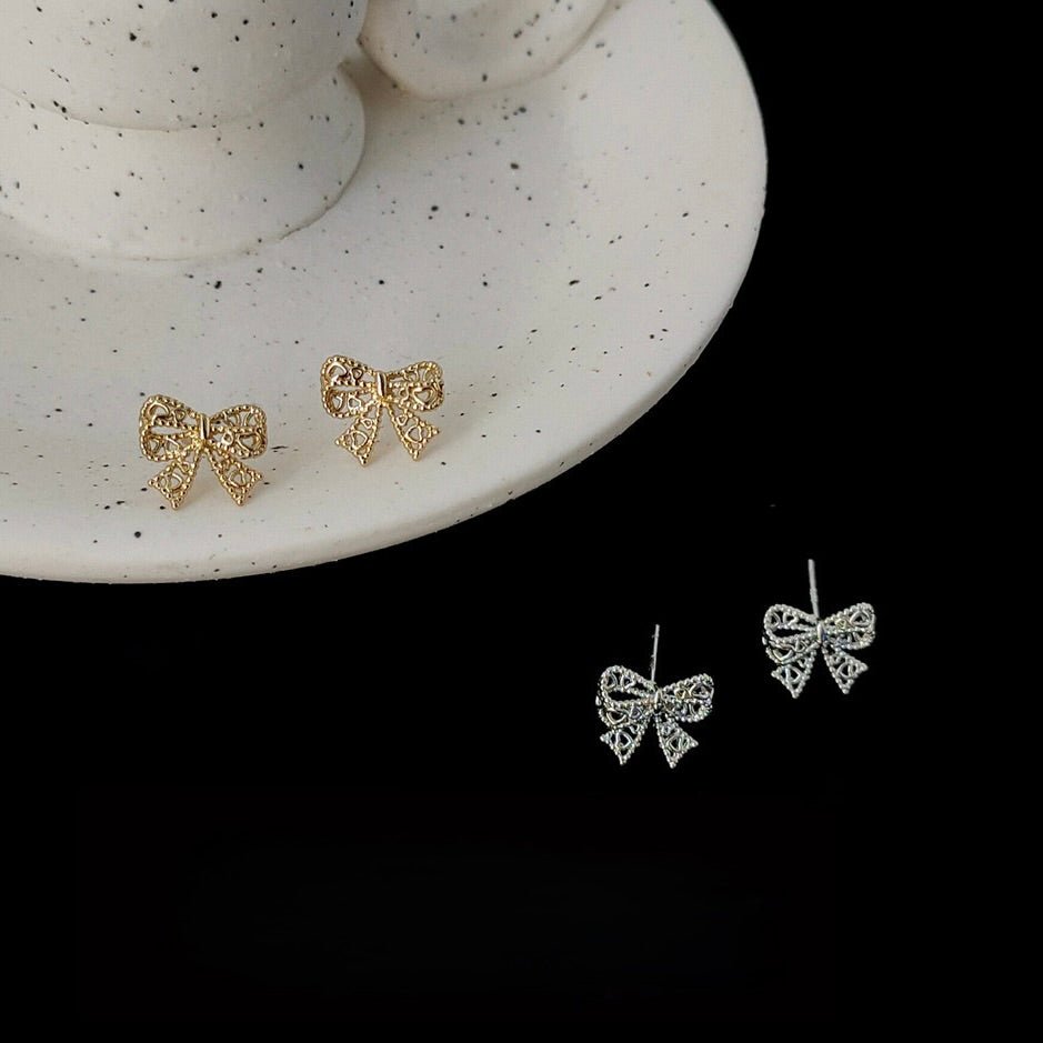 Lovelace Bow Earrings in Silver - Hypoallergenic - Abbott Atelier