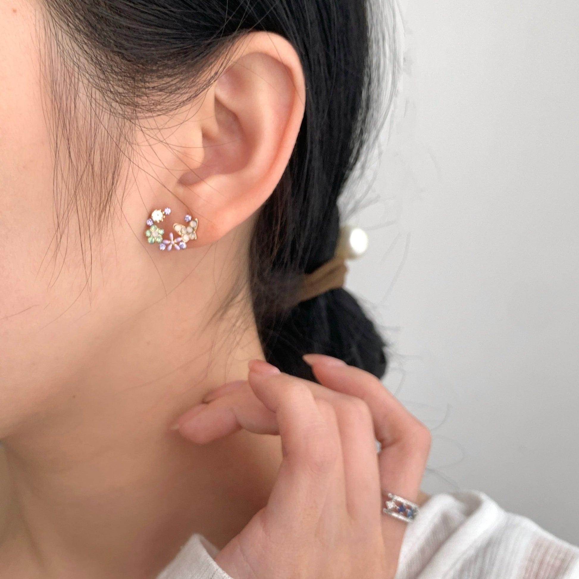 Lucy Flower Butterfly Stud Earrings - Hypoallergenic - Abbott Atelier