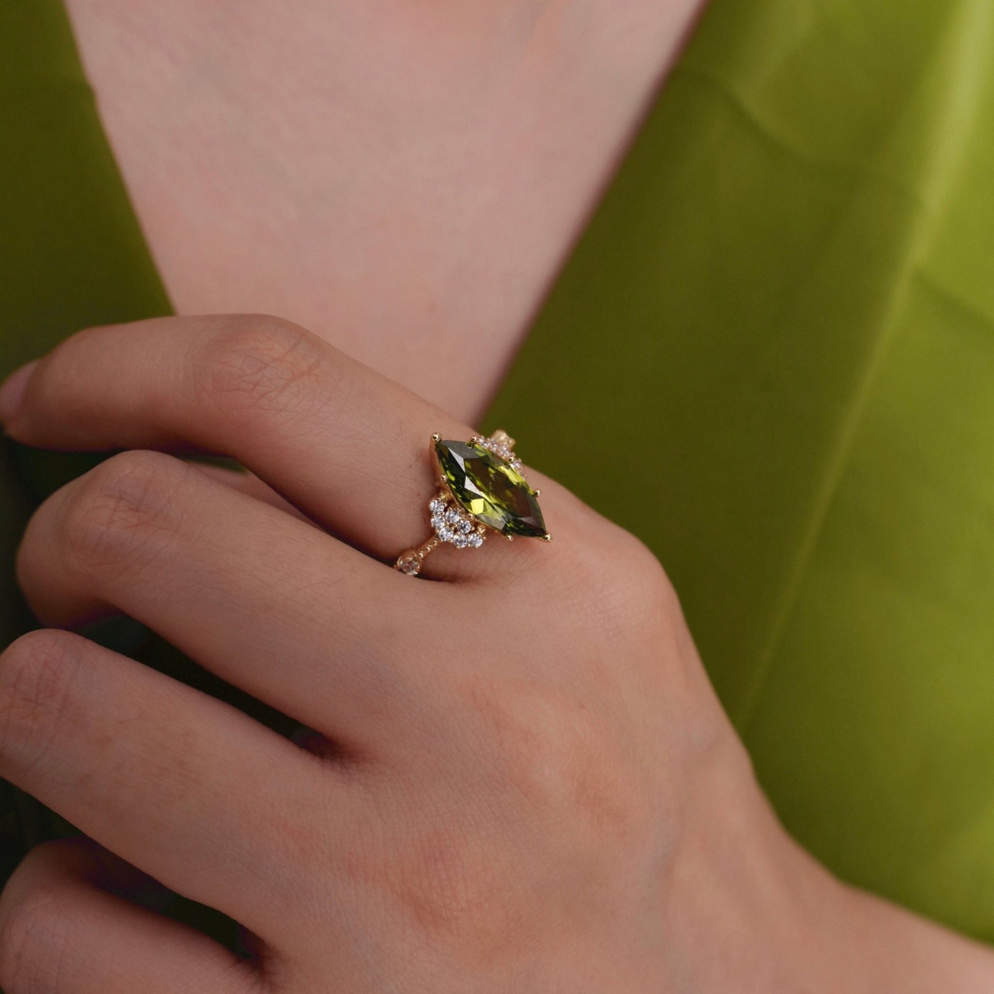 Marquise Peridot Ring - Gold - Plated - Abbott Atelier