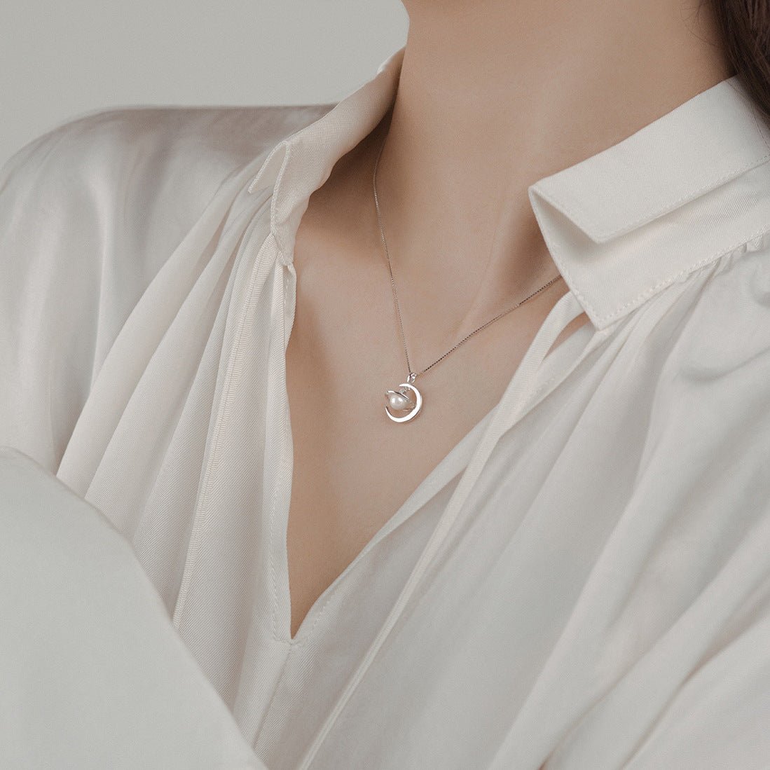 Moon and Saturn Necklace (Solid Silver) - Hypoallergenic - Abbott Atelier