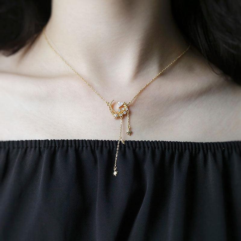 Moon and Star Necklace (Solid Silver) - Hypoallergenic - Abbott Atelier