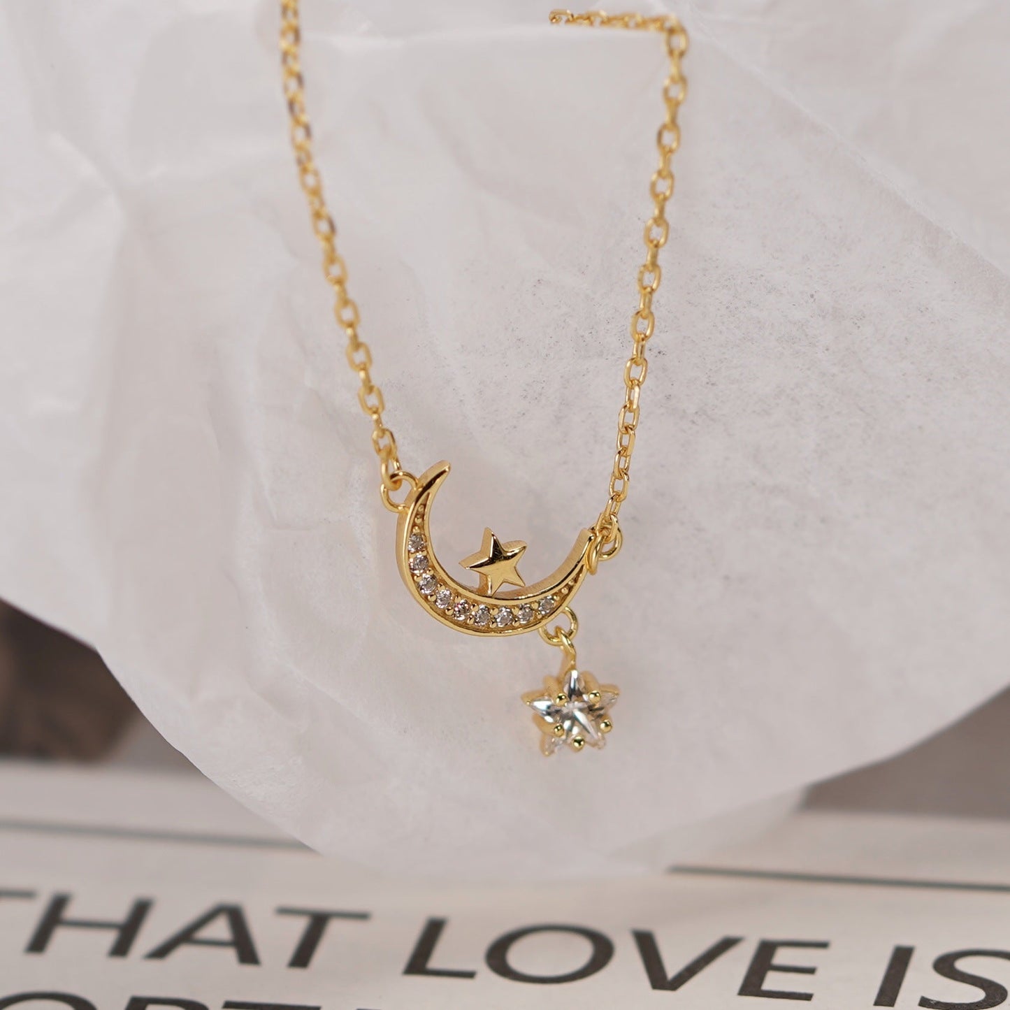 Moon and Star Necklace (Solid Silver) - Mandy - Hypoallergenic - Abbott Atelier