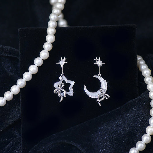 Moon Star Bow Earrings - Gold - Plated - Abbott Atelier