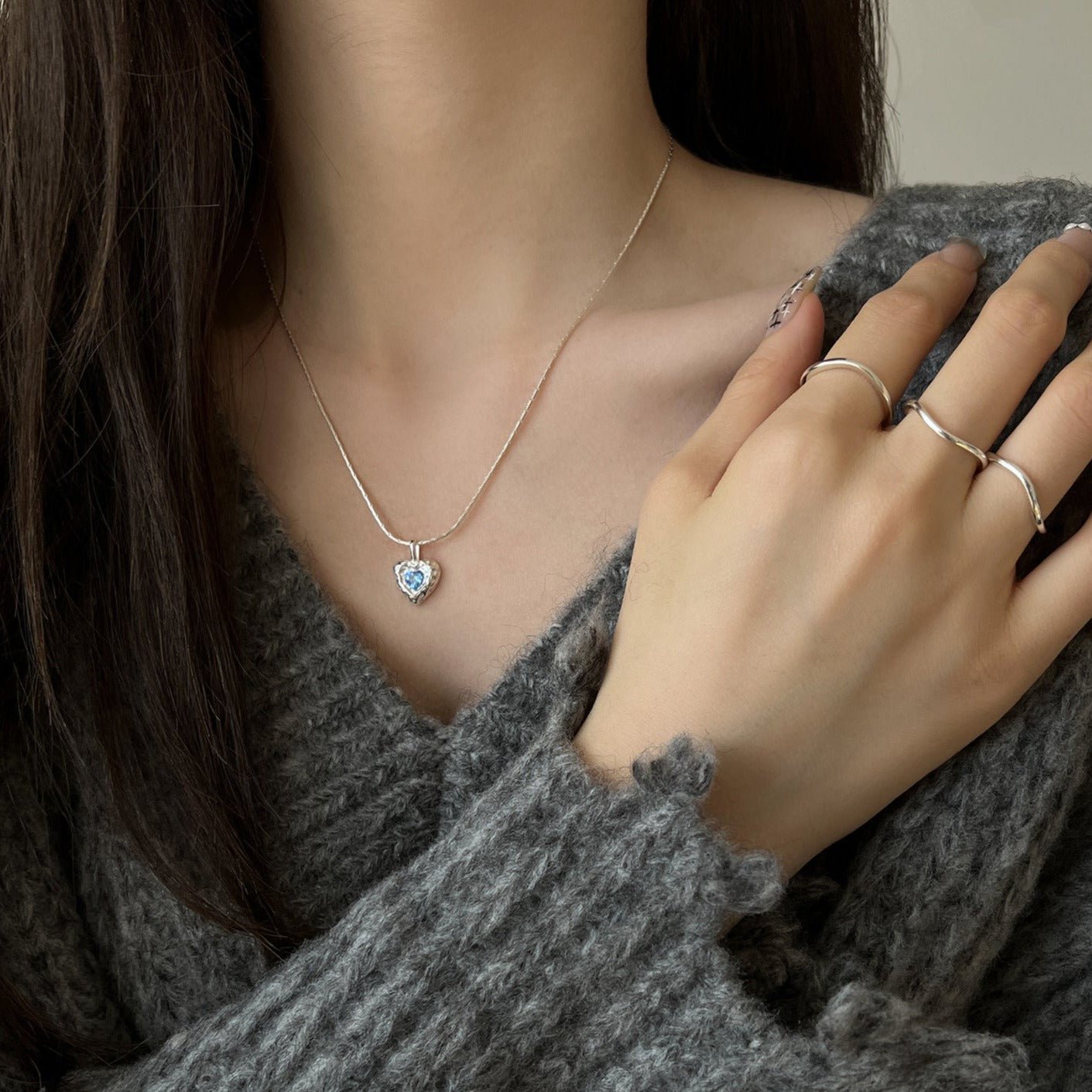 Ocean Heart Necklace (Solid Silver) - Hypoallergenic - Abbott Atelier