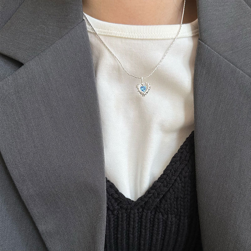 Ocean Heart Necklace (Solid Silver) - Hypoallergenic - Abbott Atelier