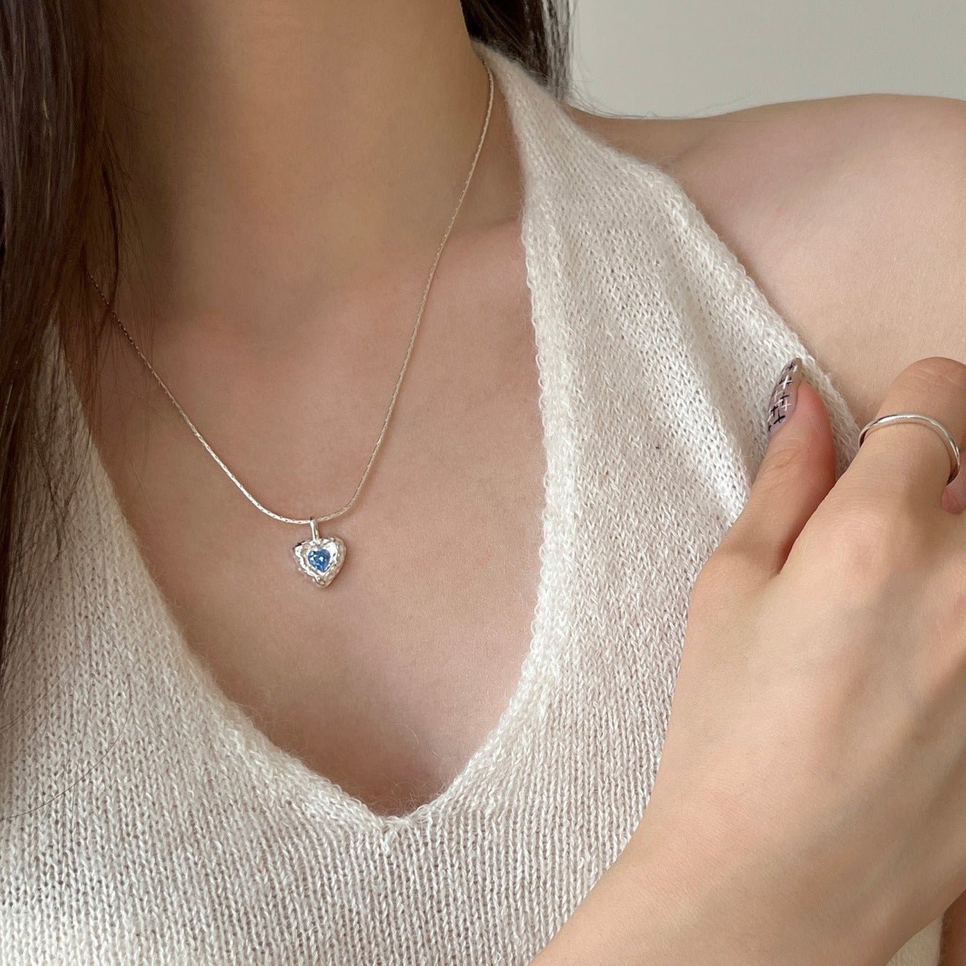 Ocean Heart Necklace (Solid Silver) - Hypoallergenic - Abbott Atelier