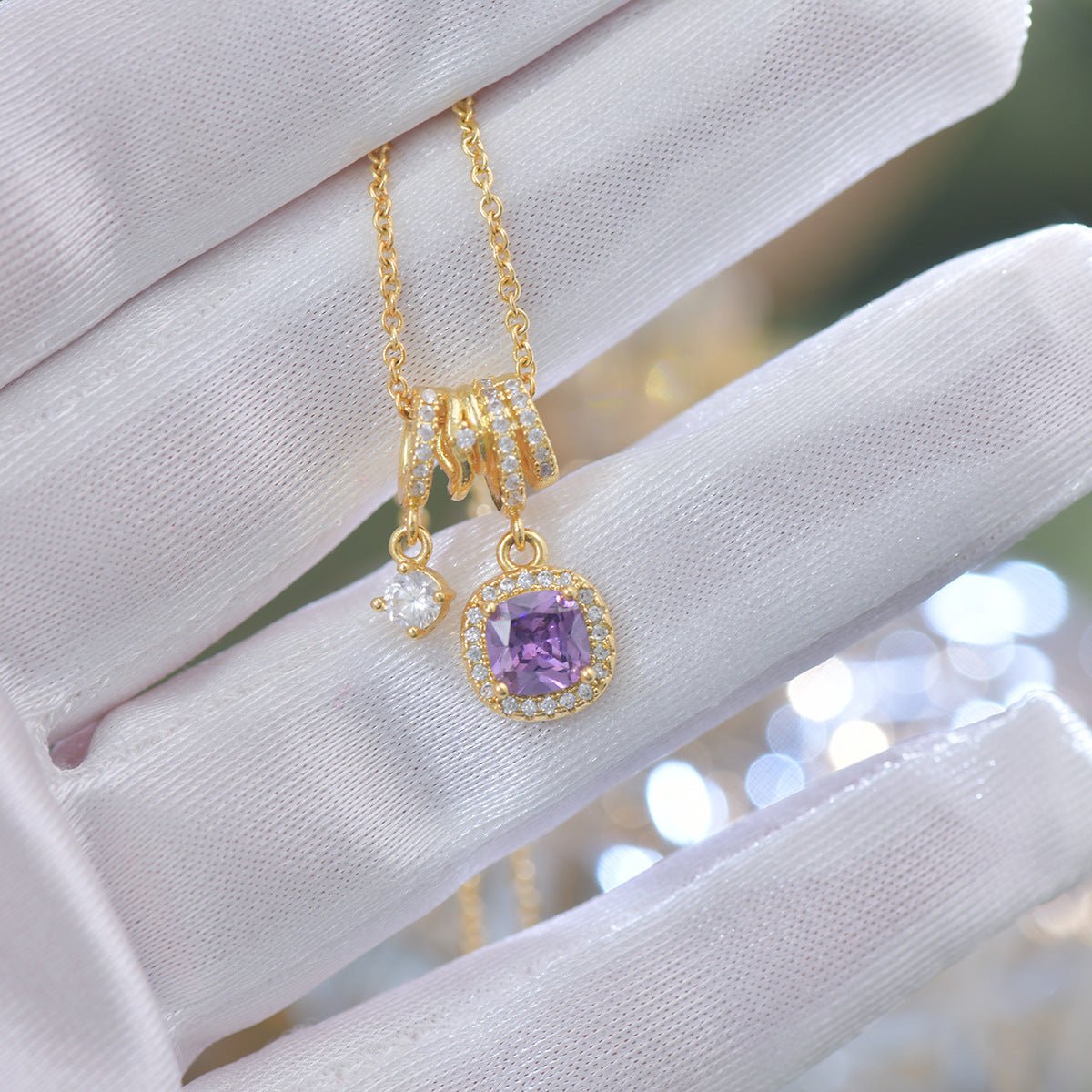 Pavé Halo Regal Amethyst Necklace - Gold Plated - Abbott Atelier