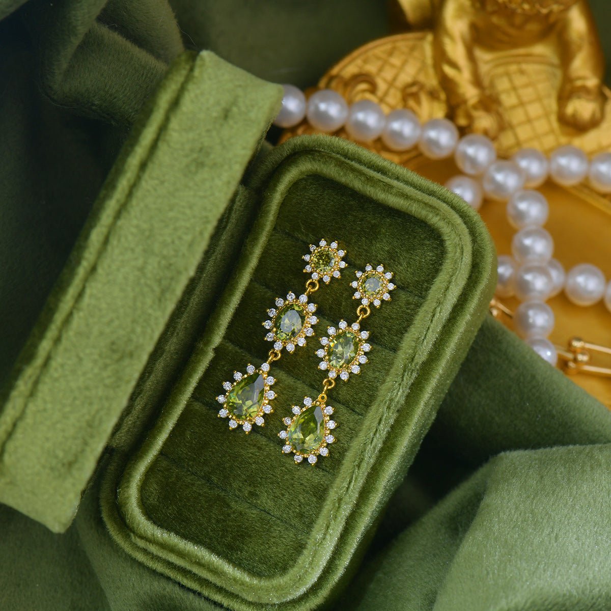 Peridot Baroque Drop Earrings - Hypoallergenic - Abbott Atelier