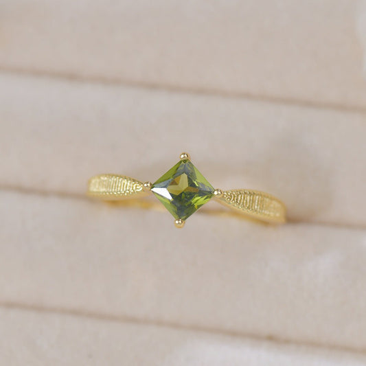 Peridot Princess Solitaire Ring - Gold - Plated - Abbott Atelier