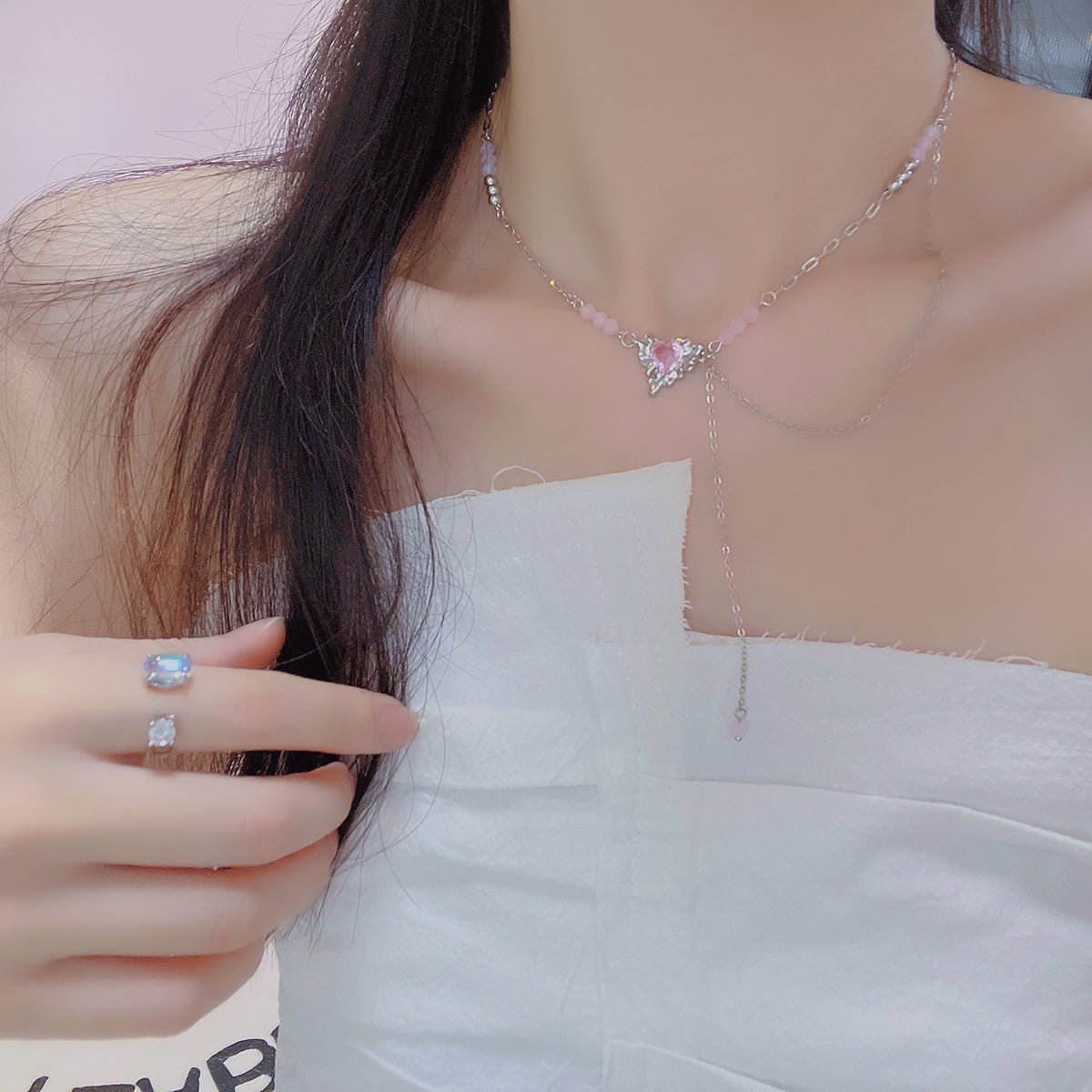 Pink Heart Necklace - Athena - Gold - Plated - Abbott Atelier