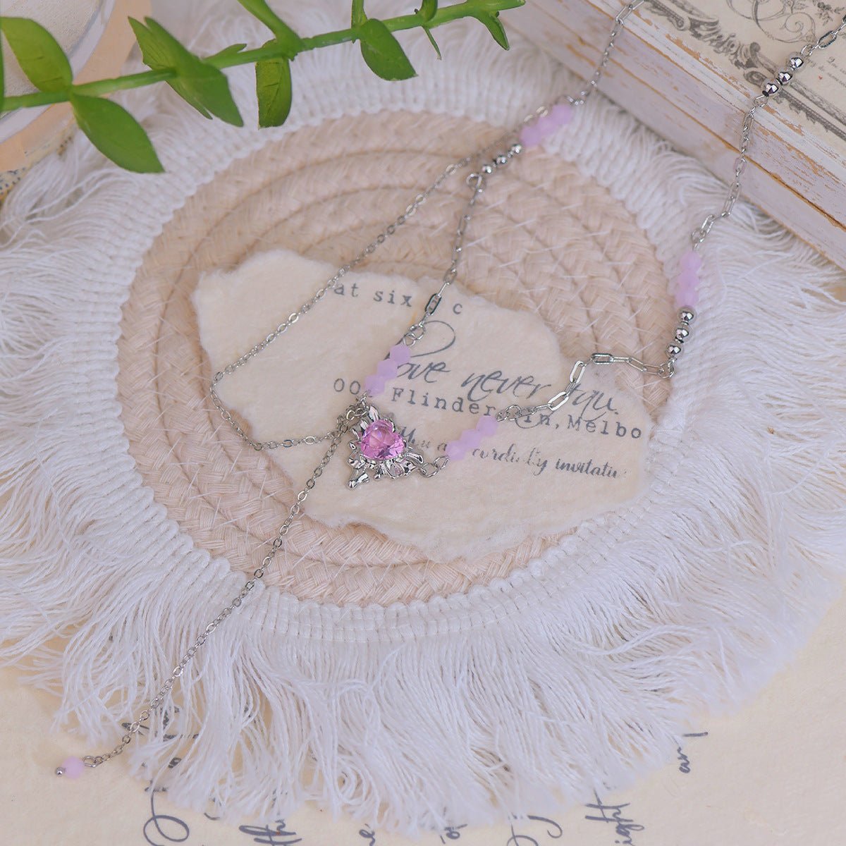 Pink Heart Necklace - Athena - Gold - Plated - Abbott Atelier