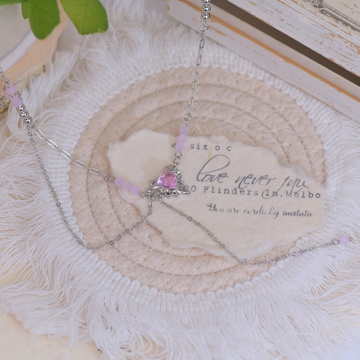 Pink Heart Necklace - Athena - Gold - Plated - Abbott Atelier