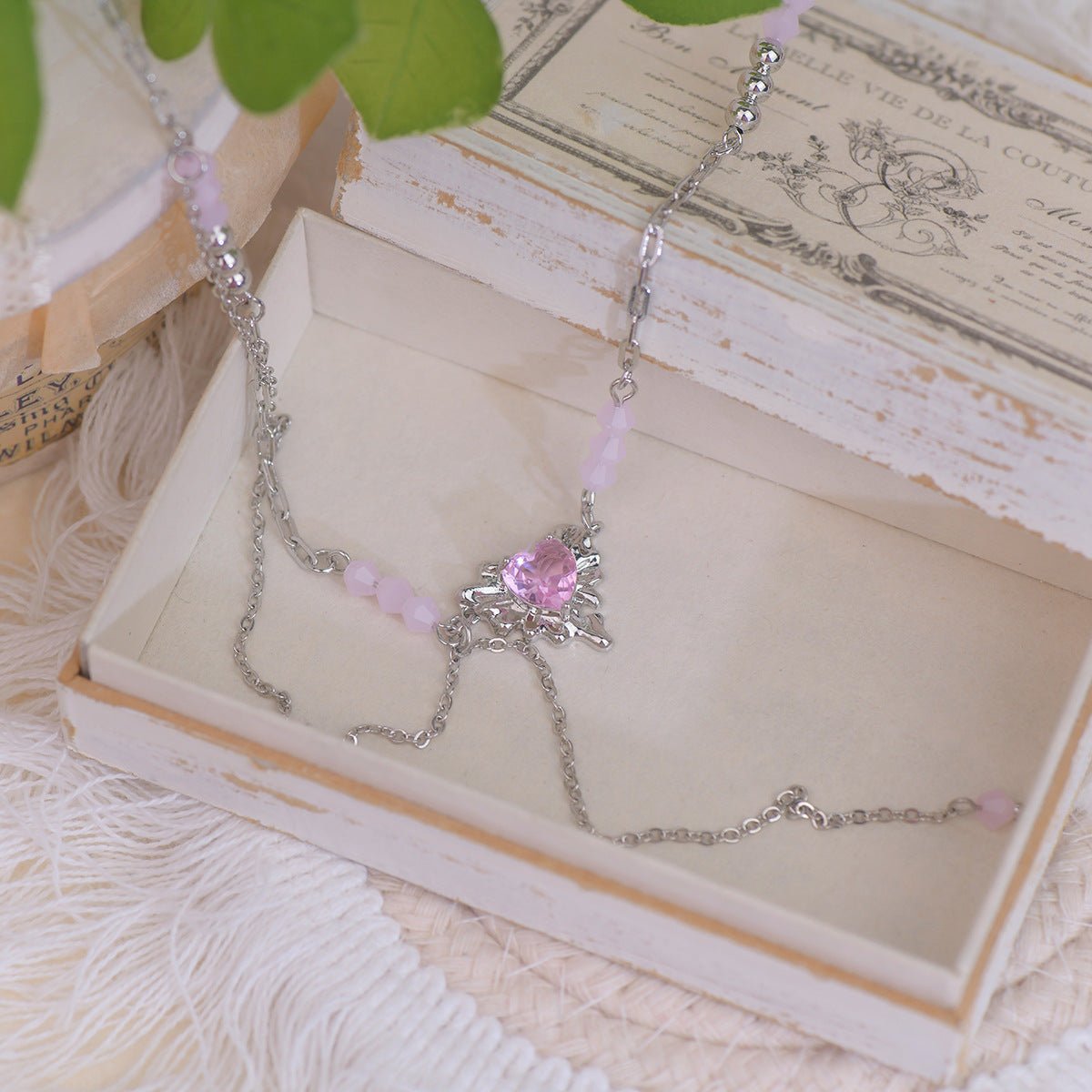 Pink Heart Necklace - Athena - Gold - Plated - Abbott Atelier