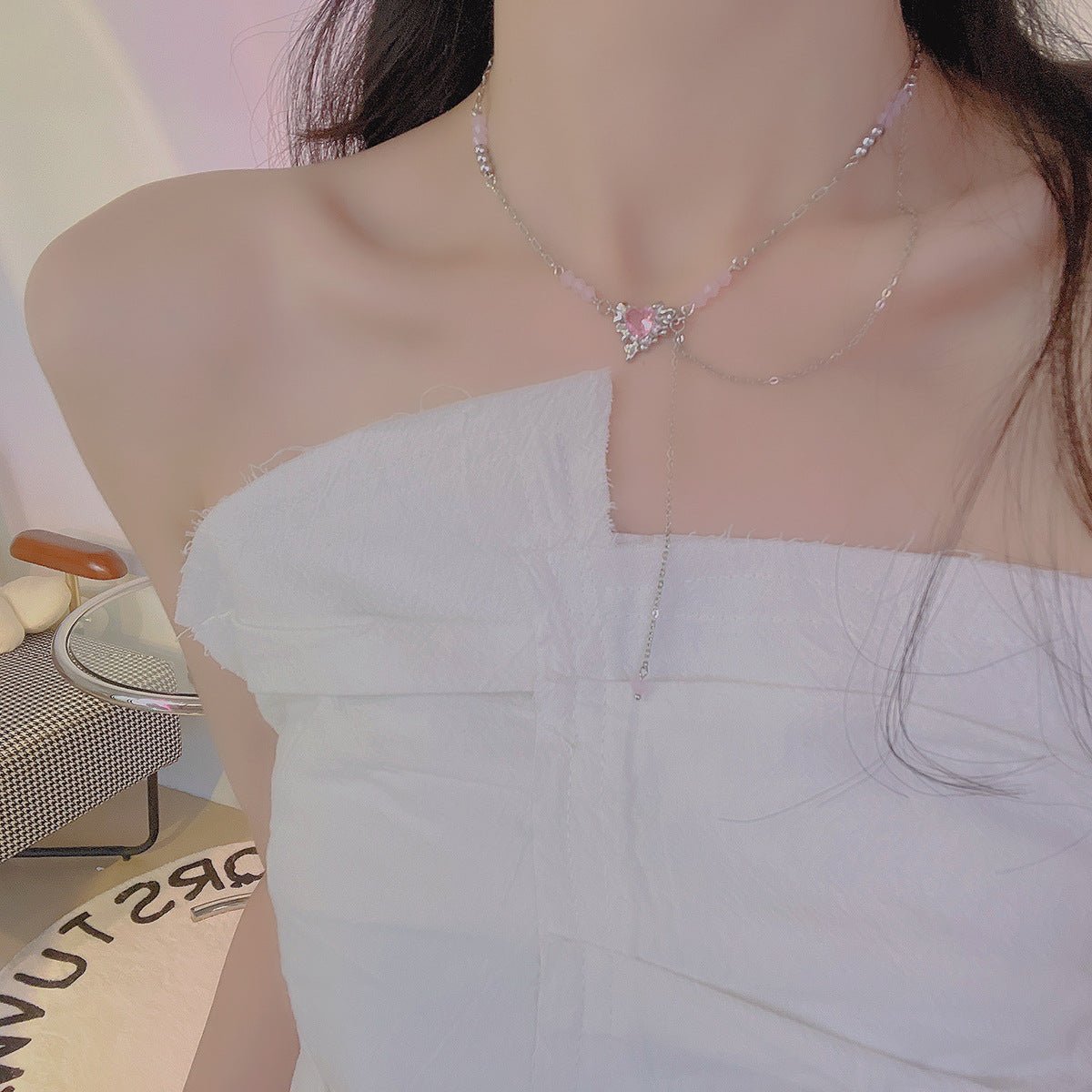 Pink Heart Necklace - Athena - Gold - Plated - Abbott Atelier