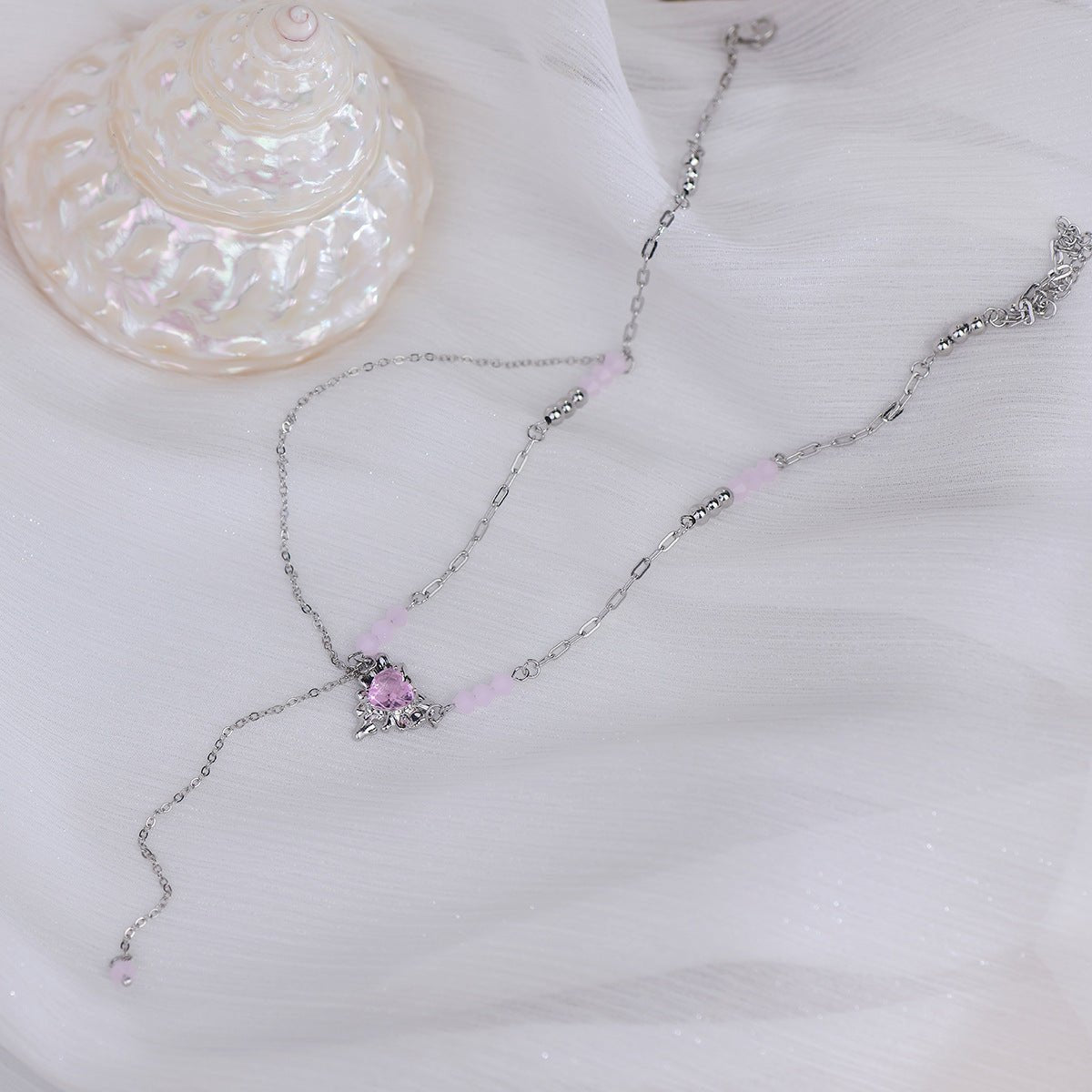 Pink Heart Necklace - Athena - Gold - Plated - Abbott Atelier