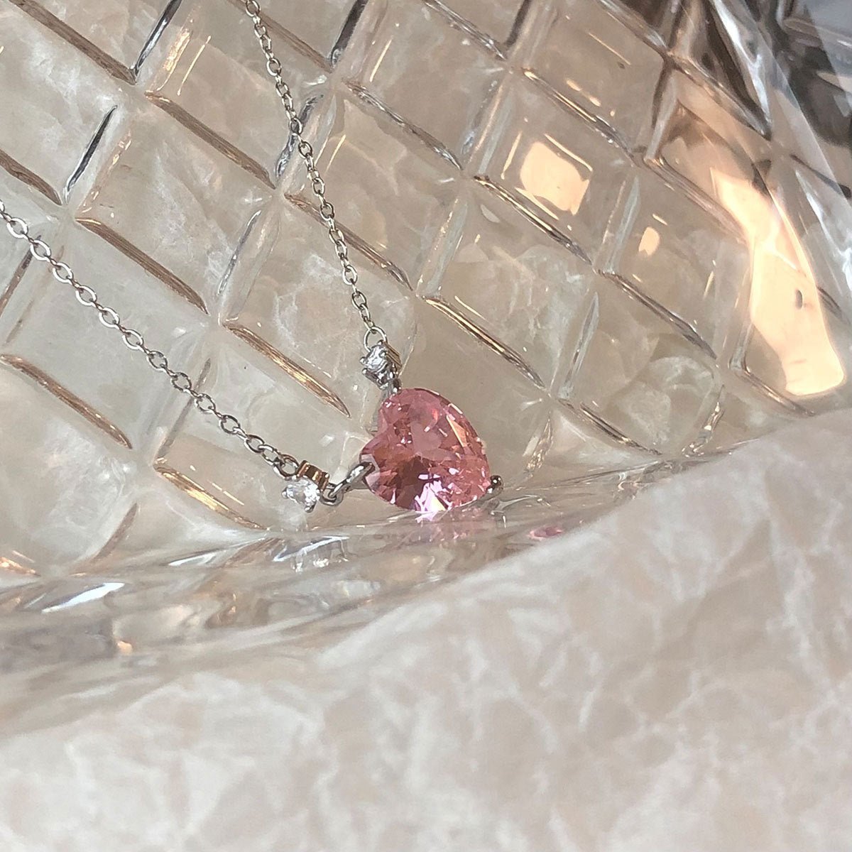Pink Heart Necklace (Solid Silver) - Hypoallergenic - Abbott Atelier