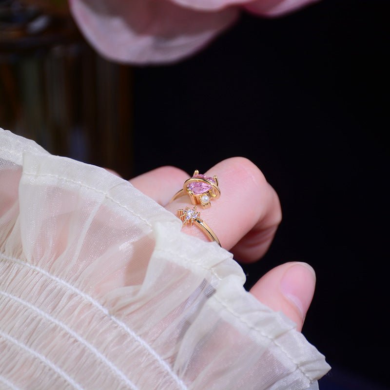 Pink Heart Shooting Star Ring - Gold - Plated - Abbott Atelier