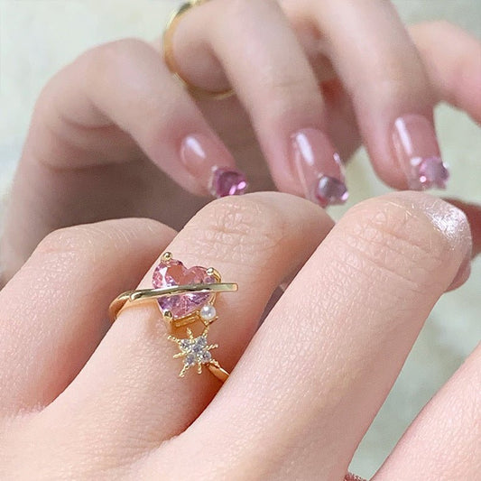 Pink Heart Shooting Star Ring - Gold - Plated - Abbott Atelier