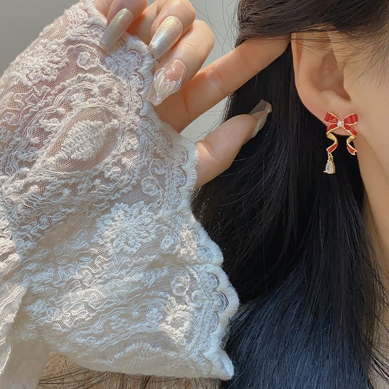 Red Bow Drop Earrings - Hypoallergenic - Abbott Atelier