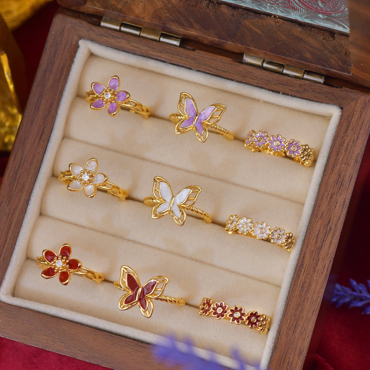 Red Daisy Band Ring - Gold - Plated - Abbott Atelier