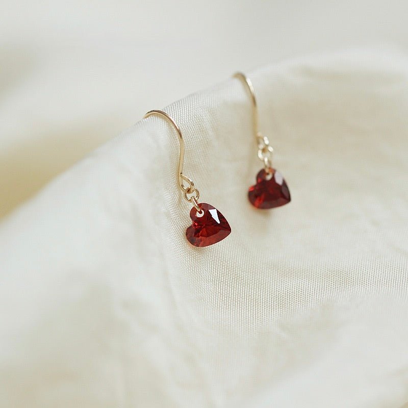 Red Heart Drop Earrings - Hypoallergenic - Abbott Atelier
