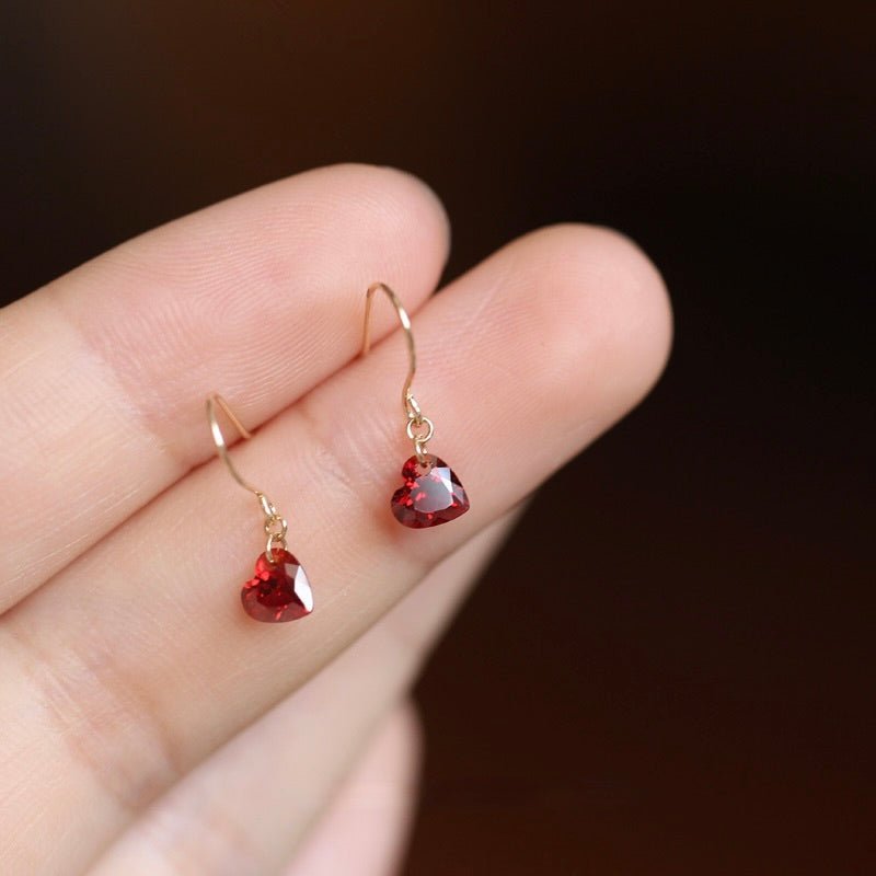 Red Heart Drop Earrings - Hypoallergenic - Abbott Atelier