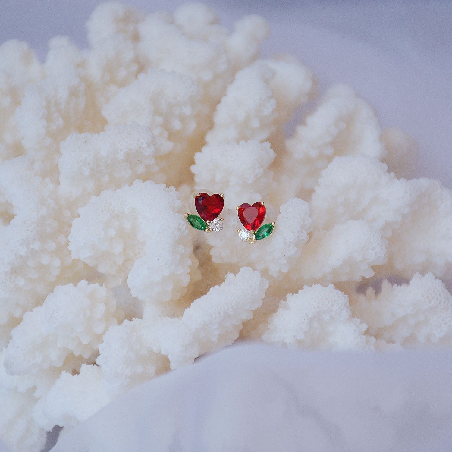 Red Heart Stud Earrings - Hypoallergenic - Abbott Atelier