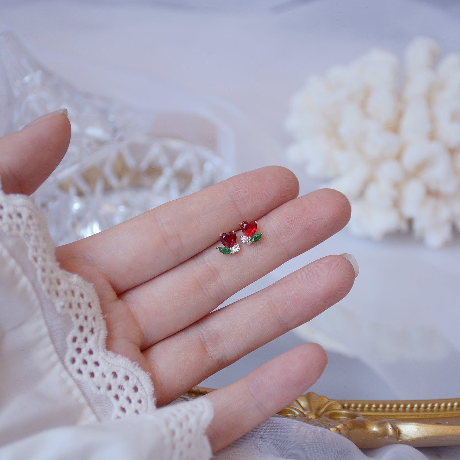 Red Heart Stud Earrings - Hypoallergenic - Abbott Atelier