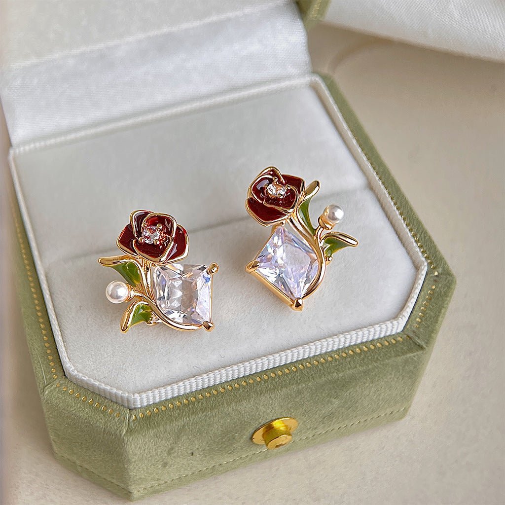 Red Rose Earrings - Hypoallergenic - Abbott Atelier