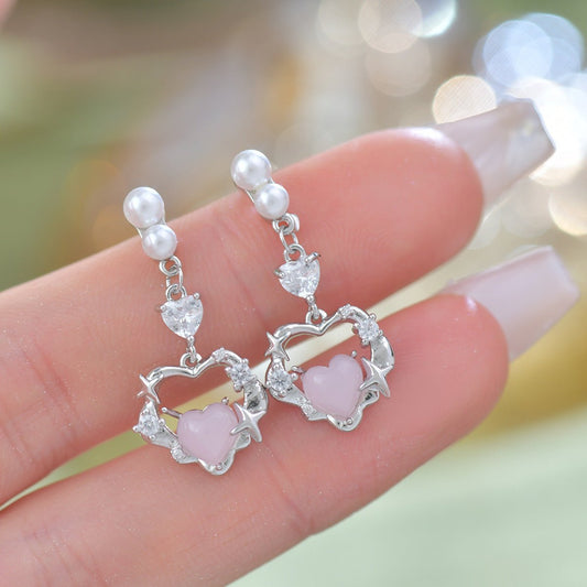 Rosé Heart Earrings - Hypoallergenic - Abbott Atelier