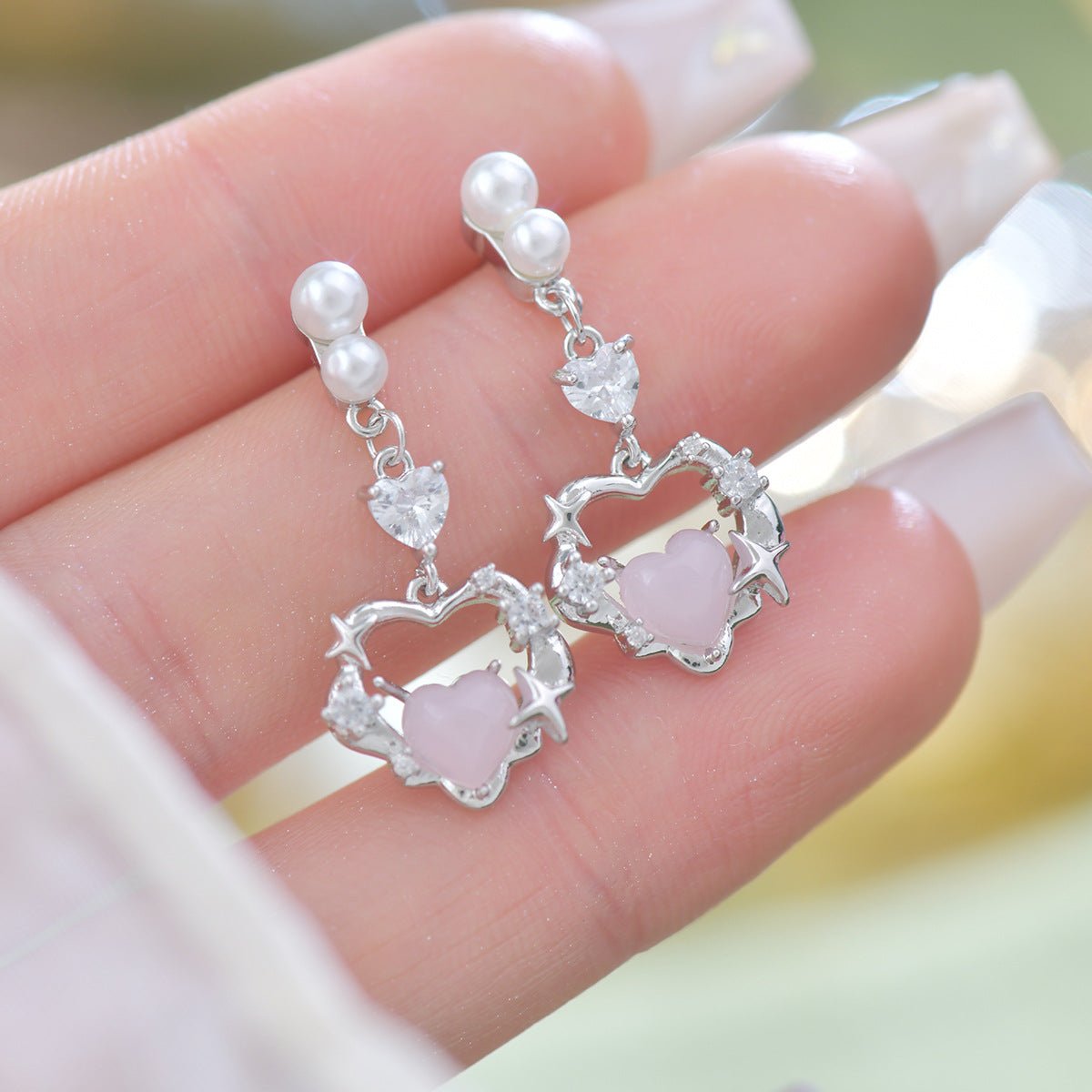 Rosé Heart Earrings - Hypoallergenic - Abbott Atelier