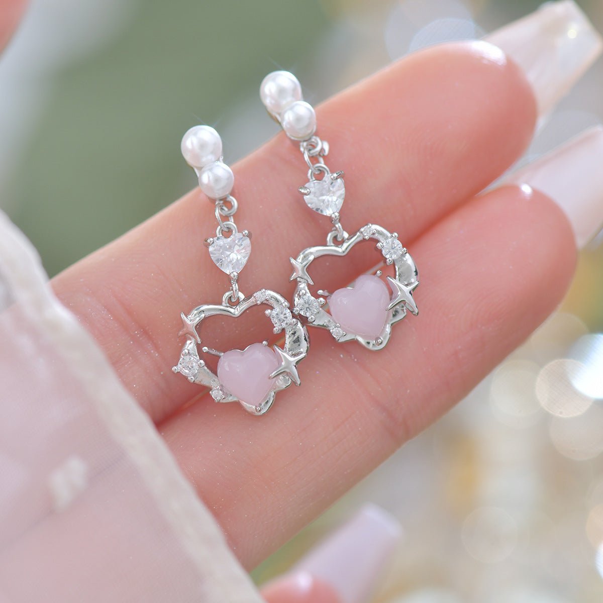 Rosé Heart Earrings - Hypoallergenic - Abbott Atelier