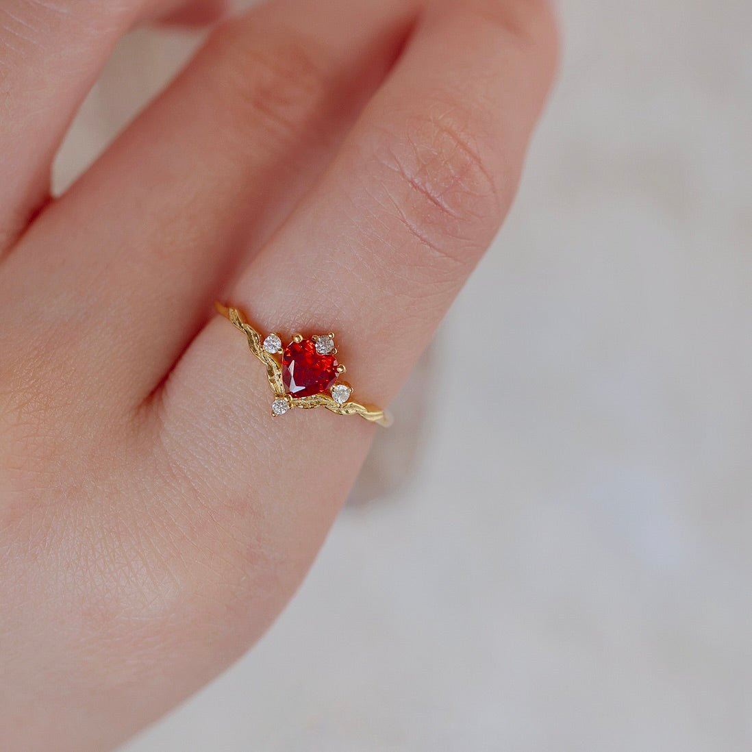 Ruby Heart Tiara Ring - Gold - Plated - Abbott Atelier
