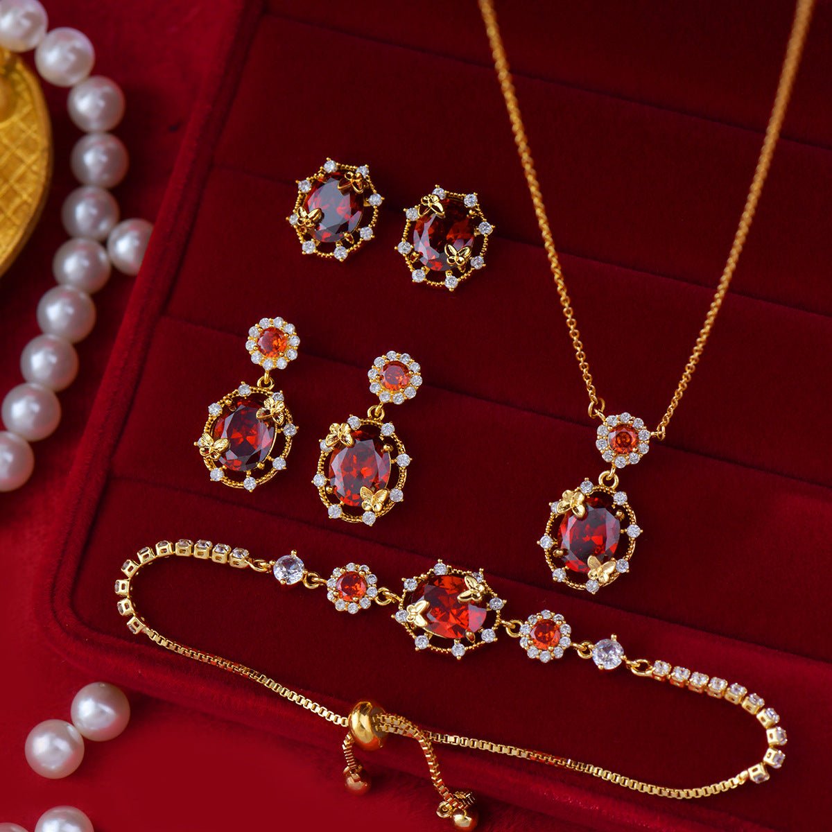 Scarlet Butterfly Drop Earrings - Gold Plated - Abbott Atelier