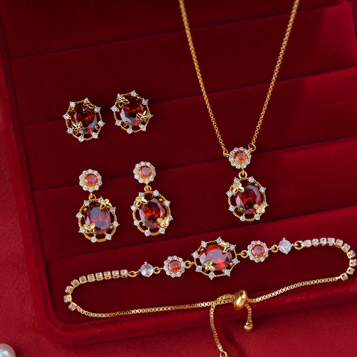 Scarlet Butterfly Drop Earrings - Gold Plated - Abbott Atelier