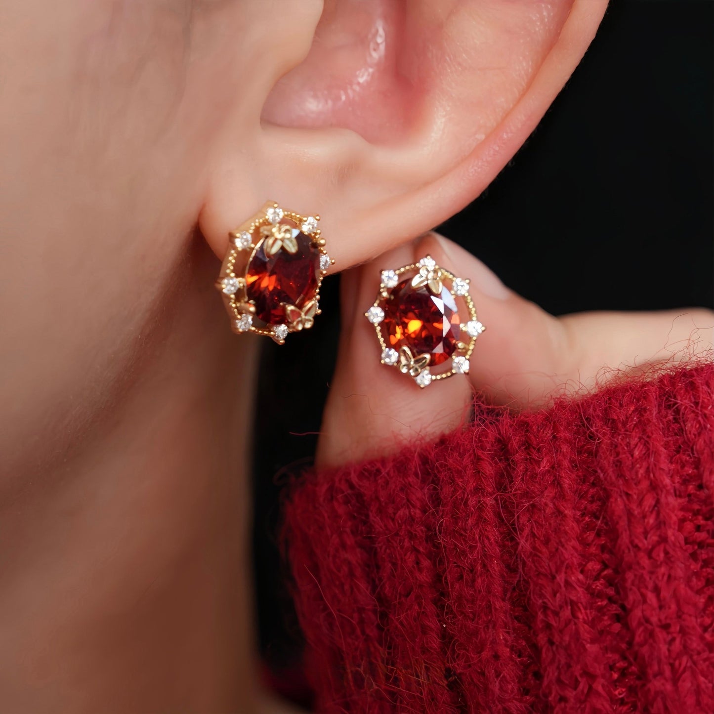 Scarlet Butterfly Stud Earrings - Gold Plated - Abbott Atelier