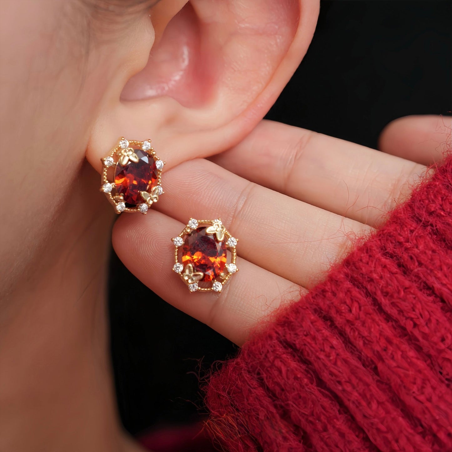 Scarlet Butterfly Stud Earrings - Gold Plated - Abbott Atelier