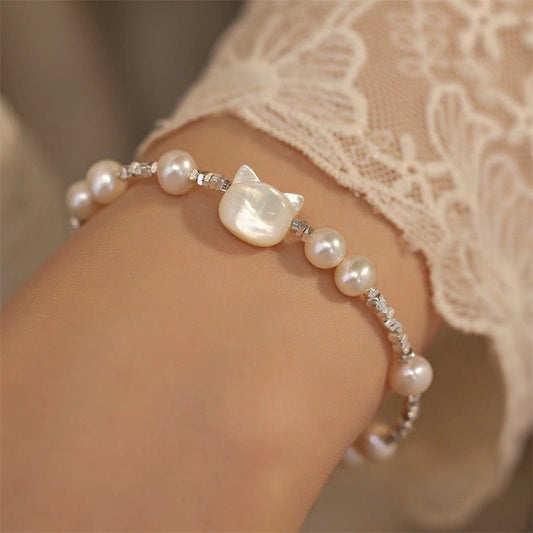 The Cat Bracelet (Solid Silver) - Freshwater Pearls - Abbott Atelier