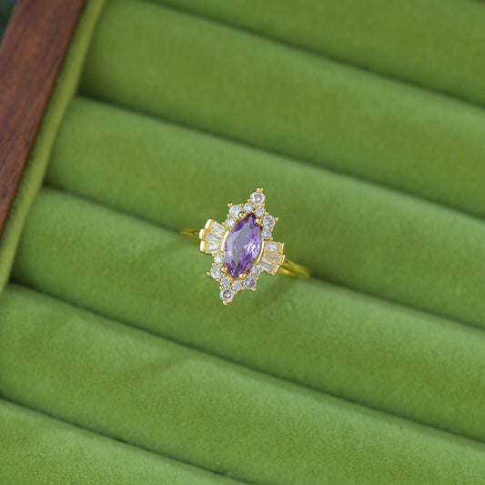 Violet Art Deco Ring - Gold - Plated - Abbott Atelier