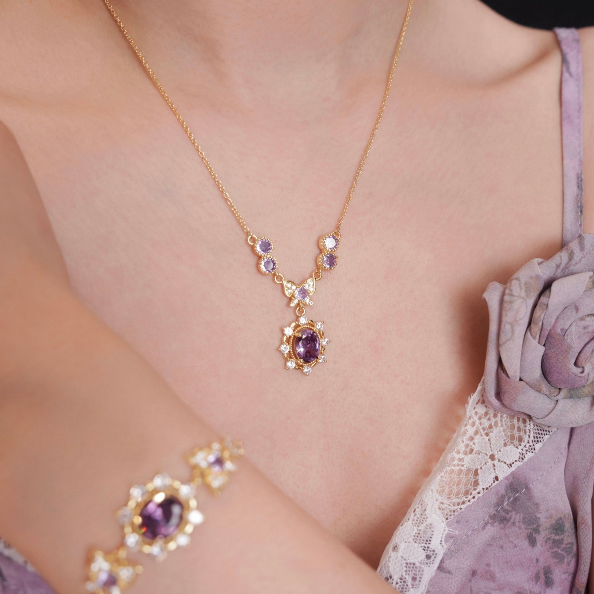 Violet Flutter Necklace - Gold Plated - Abbott Atelier