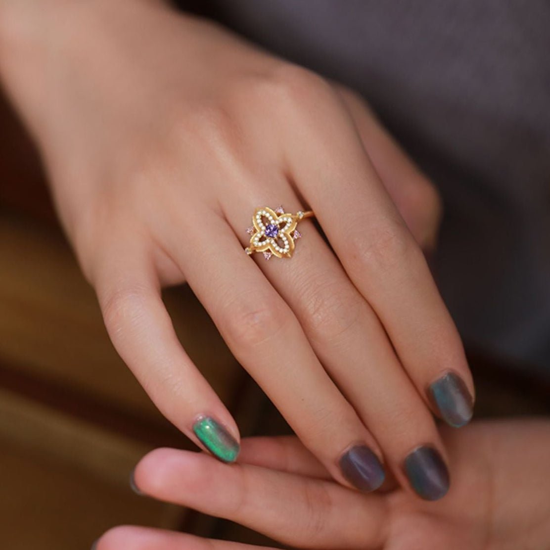 Violet Quatrefoil Ring - Gold - Plated - Abbott Atelier