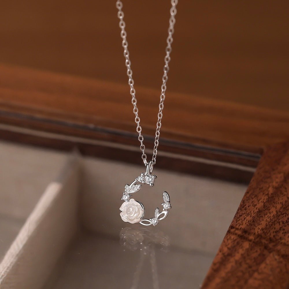 White Rose Necklace (Solid Silver) - Hypoallergenic - Abbott Atelier