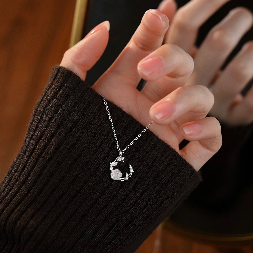 White Rose Necklace (Solid Silver) - Hypoallergenic - Abbott Atelier