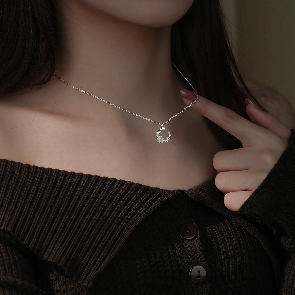 White Rose Necklace (Solid Silver) - Hypoallergenic - Abbott Atelier